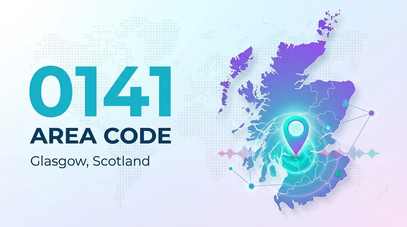 0141 area code infographic showing Glasgow, Scotland on a map of Scotland