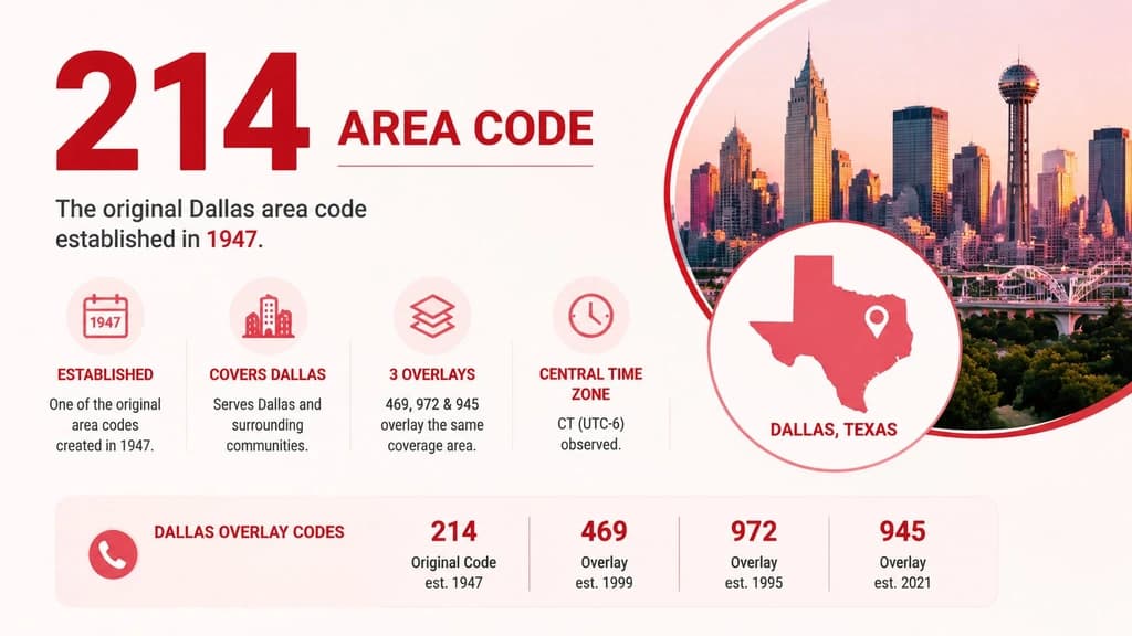 214 area code — Dallas history, coverage, and the 469/972/945 overlays