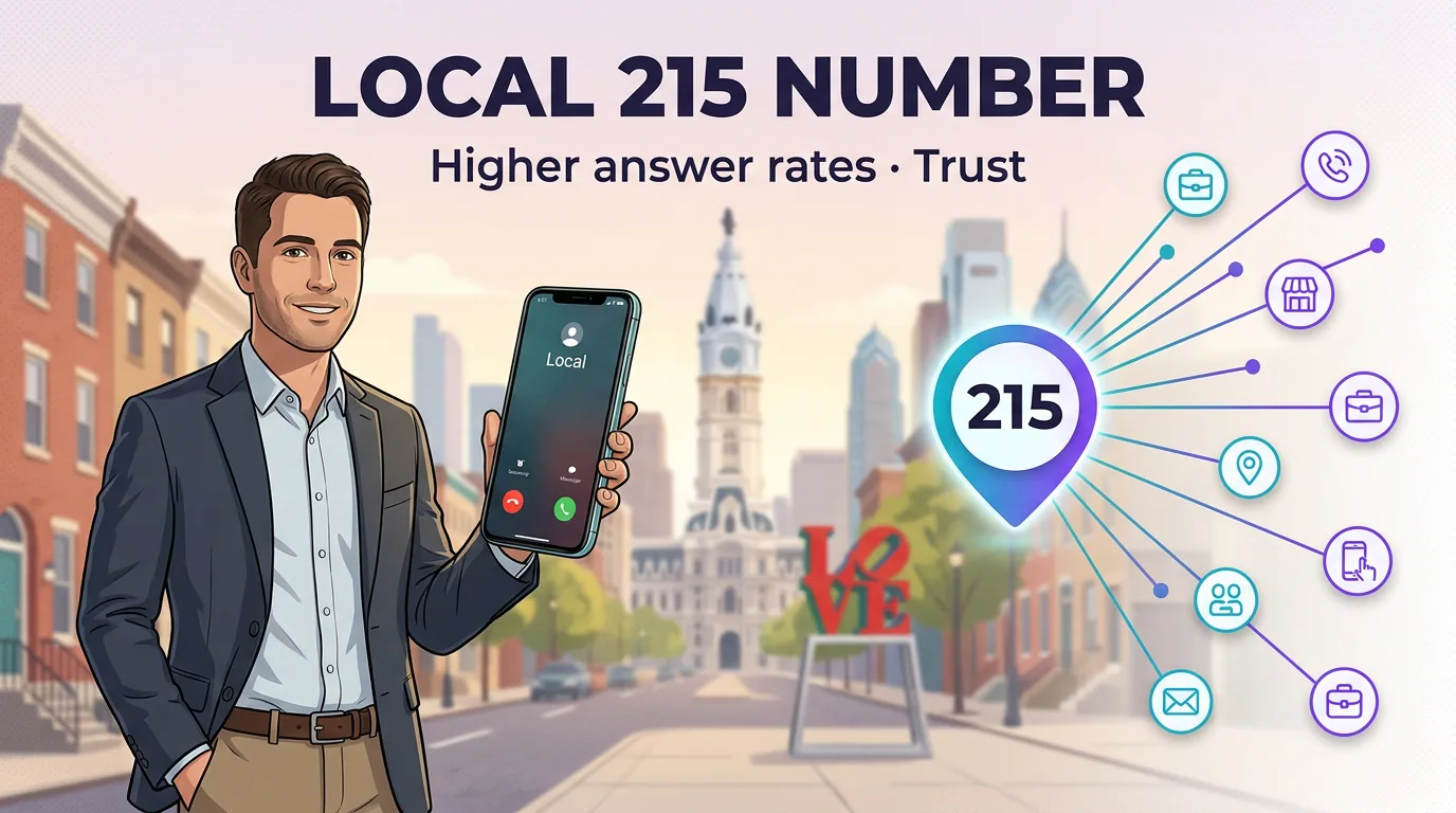 A local 215 number on a phone in Philadelphia driving higher answer rates and trust