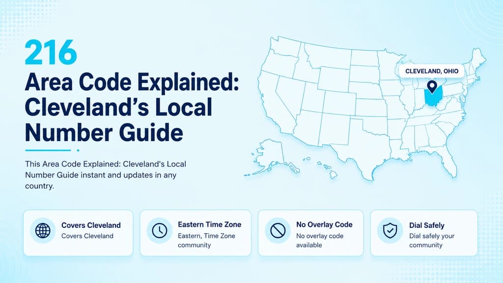 216 area code infographic showing Cleveland, Ohio and inner Cuyahoga County on a map of Northeast Ohio
