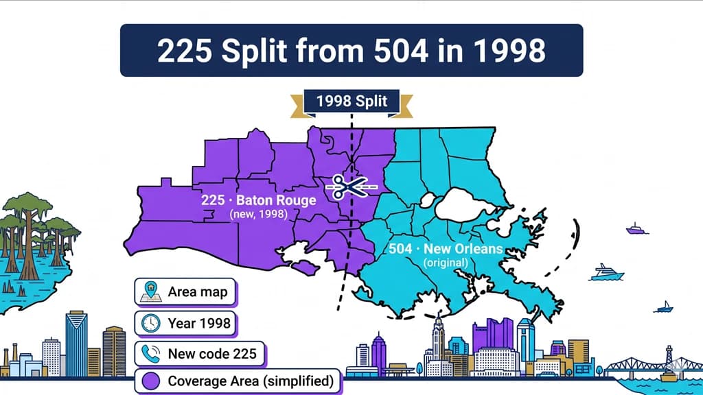 how 225 split from the 504 area code