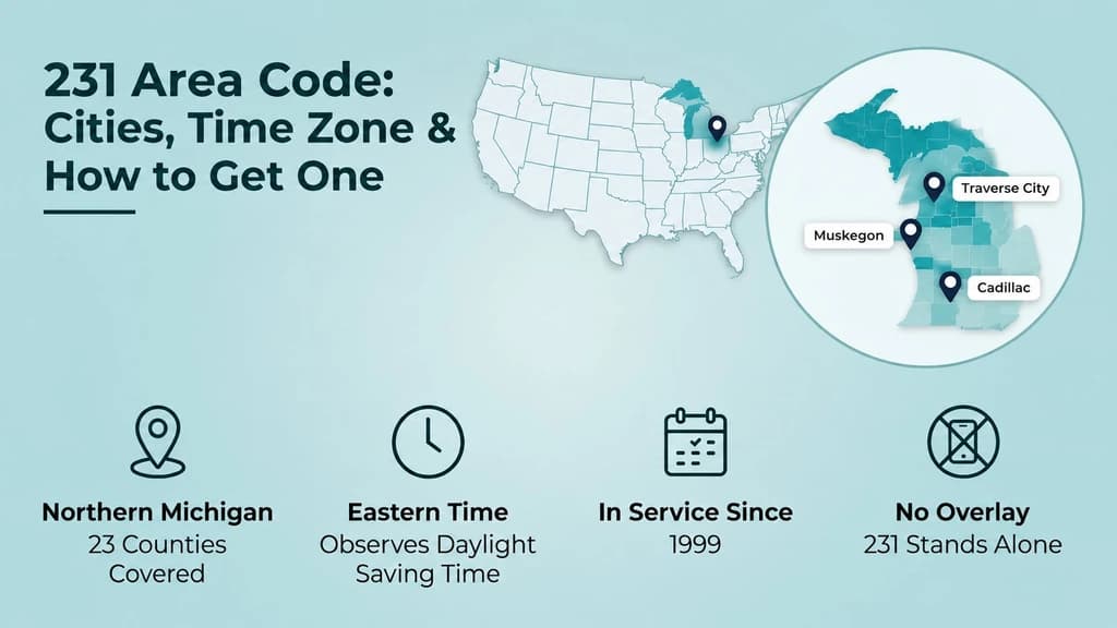 231 area code — northern Michigan cities, Eastern Time, and how to get a number