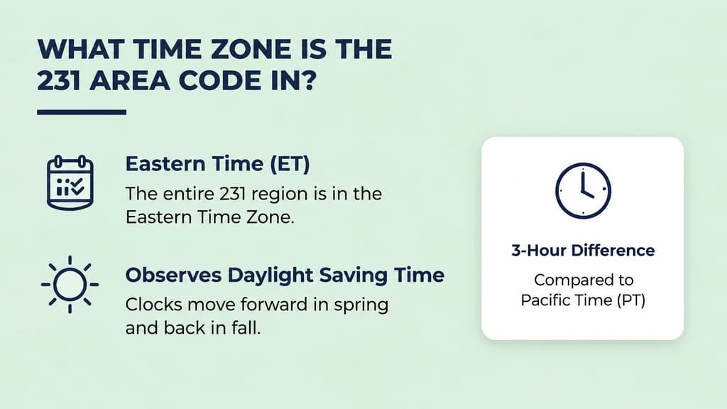 What time zone is the 231 area code in — Eastern Time with daylight saving