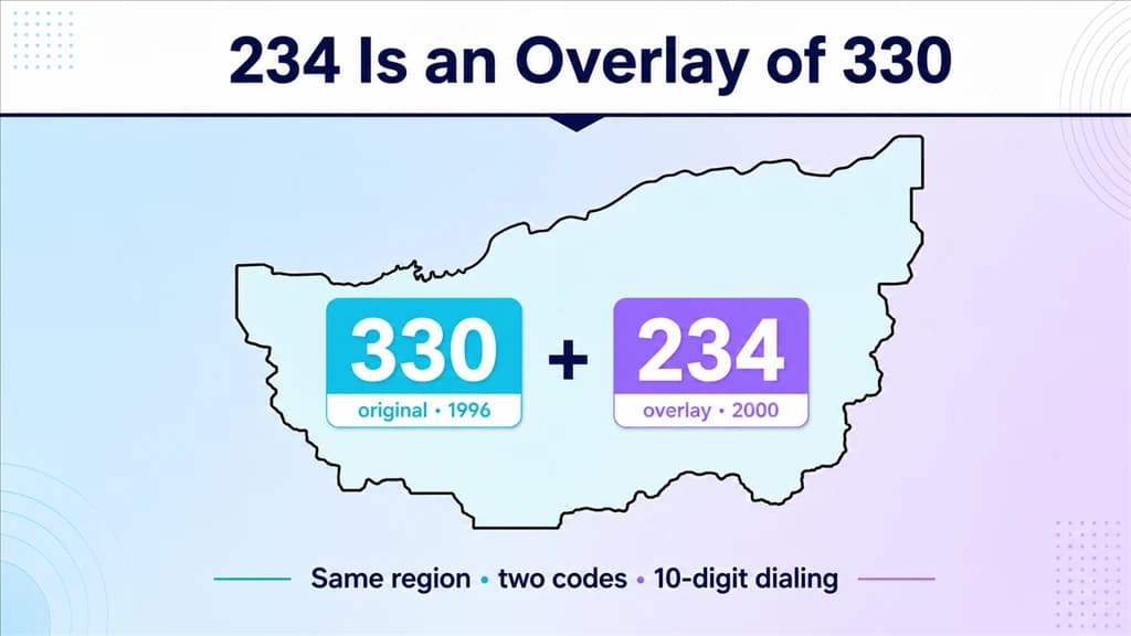 Diagram of one northeast-Ohio region with 330 and 234 badges sharing the same map