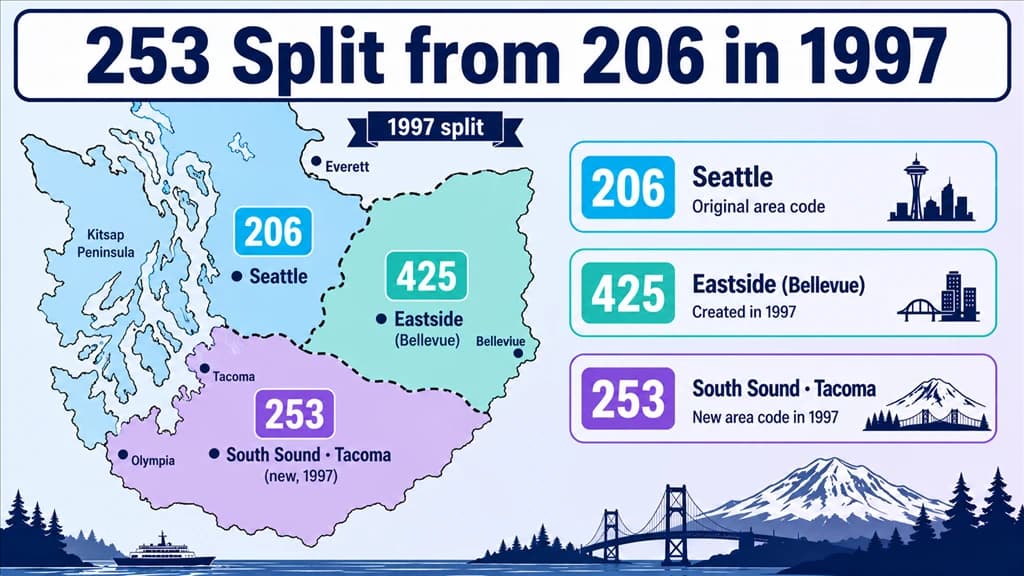 Diagram of Seattle 206 splitting into 206, 425 and the new 253 in 1997