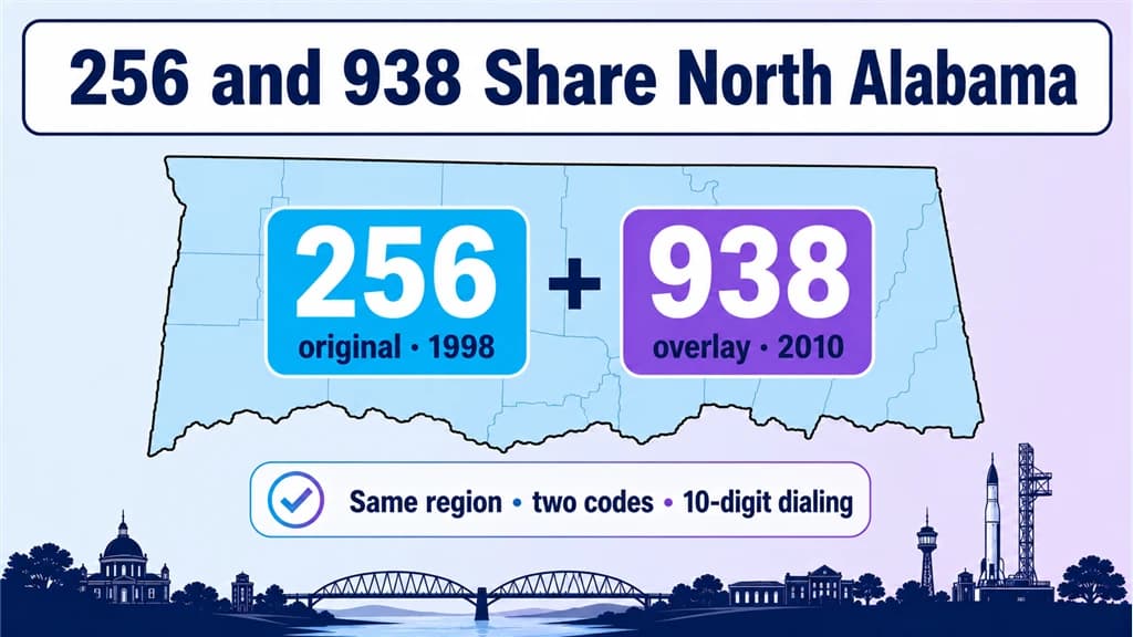Diagram of one north-Alabama region with 256 and 938 badges sharing the same map