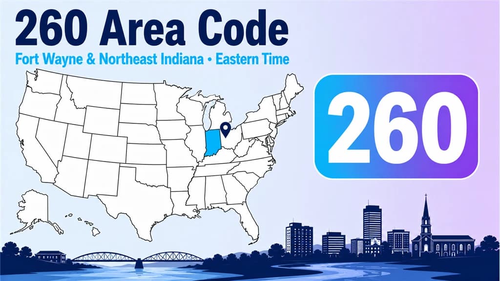 Infographic with a US map highlighting Indiana, a pin on Fort Wayne, a three-rivers skyline, and a 260 badge