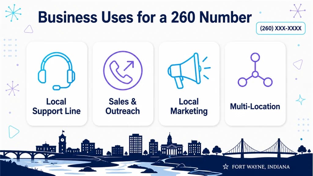 Four cards showing 260 uses: support line, sales, marketing and multi-location