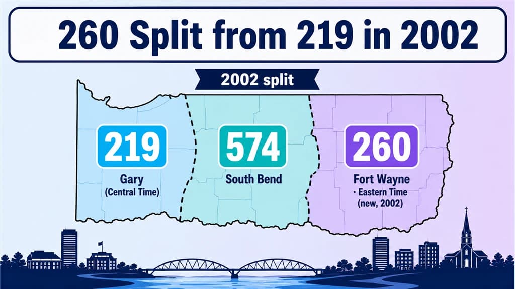 Diagram of Indiana 219 splitting into 219, 574 and the new 260 in 2002