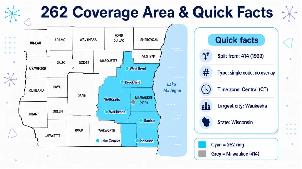 Map of southeast Wisconsin showing the 262 ring wrapping Milwaukee 414