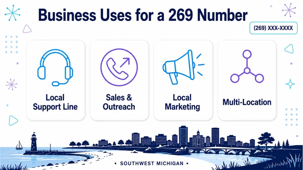 Four cards showing 269 uses: support line, sales, marketing and multi-location