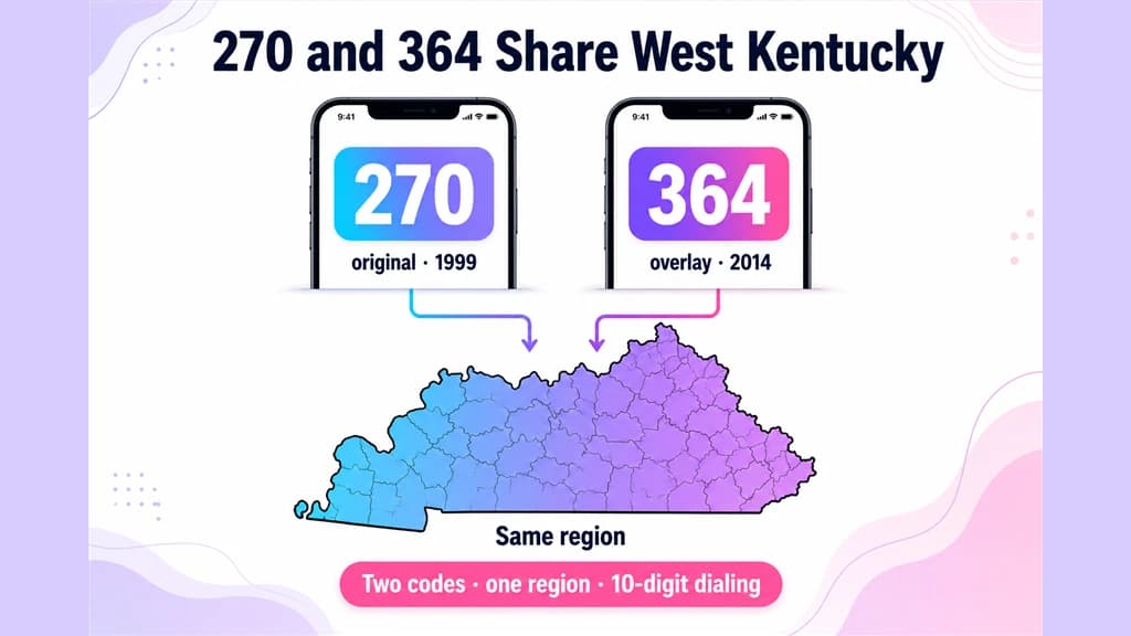 Two phones with 270 and 364 badges pointing to one shared western-Kentucky map