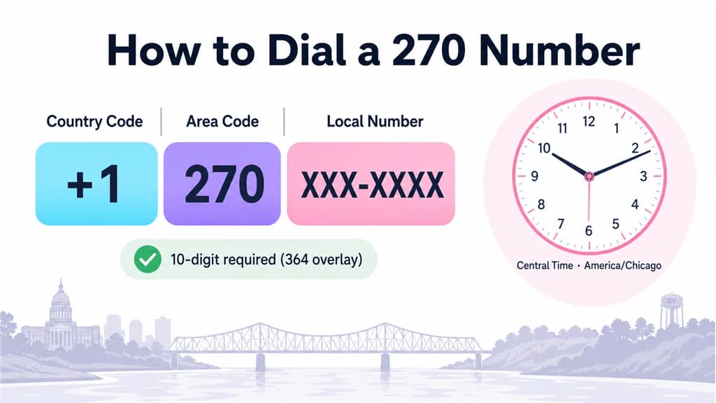 Enlarged dialing-format card for 1, 270 and a masked number beside a Central Time clock