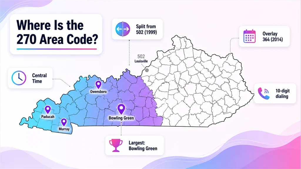 Map of Kentucky shading the western 270 and 364 region with floating fact tags