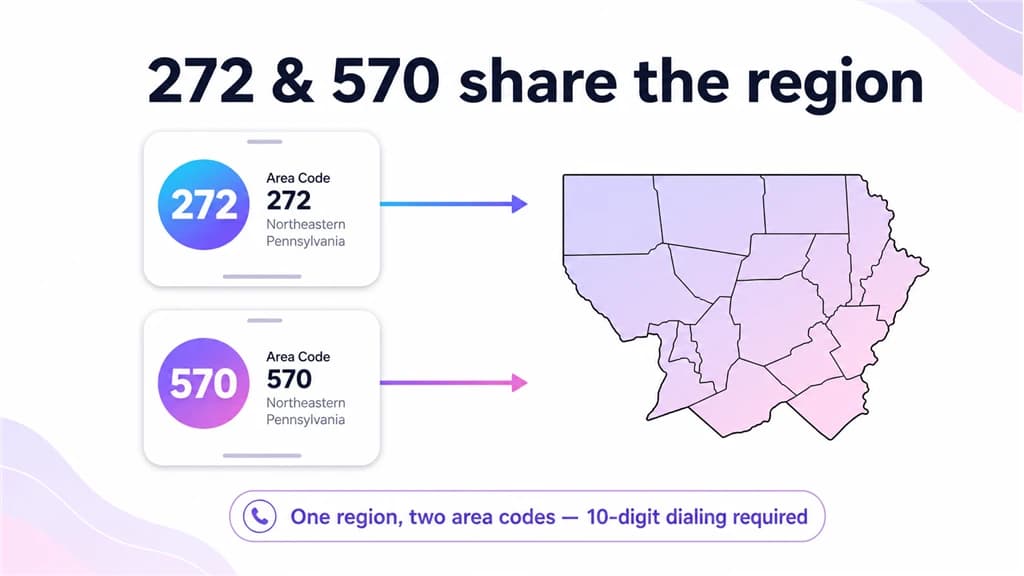 Two phones with 272 and 570 badges pointing to one shared northeastern-Pennsylvania map