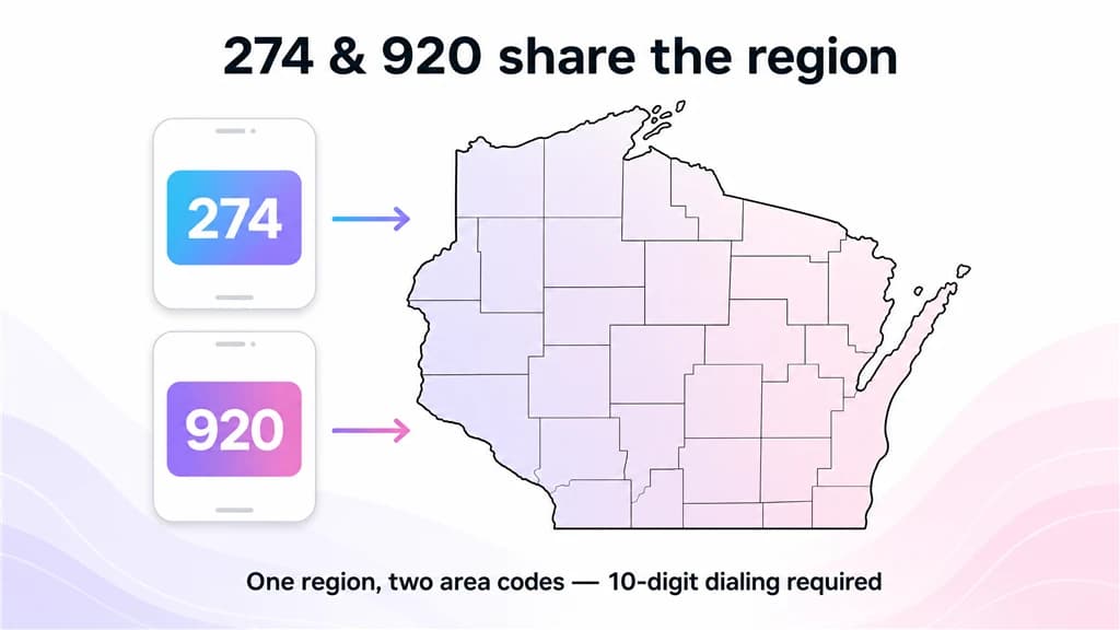 Two phones with 274 and 920 badges pointing to one shared northeastern-Wisconsin map