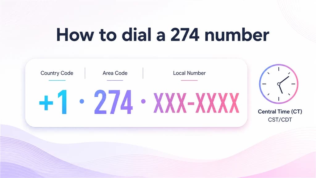 Enlarged dialing-format card for 1, 274 and a masked number beside a Central Time clock