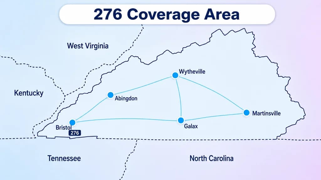 Coverage map of Southwest Virginia marking major 276 cities