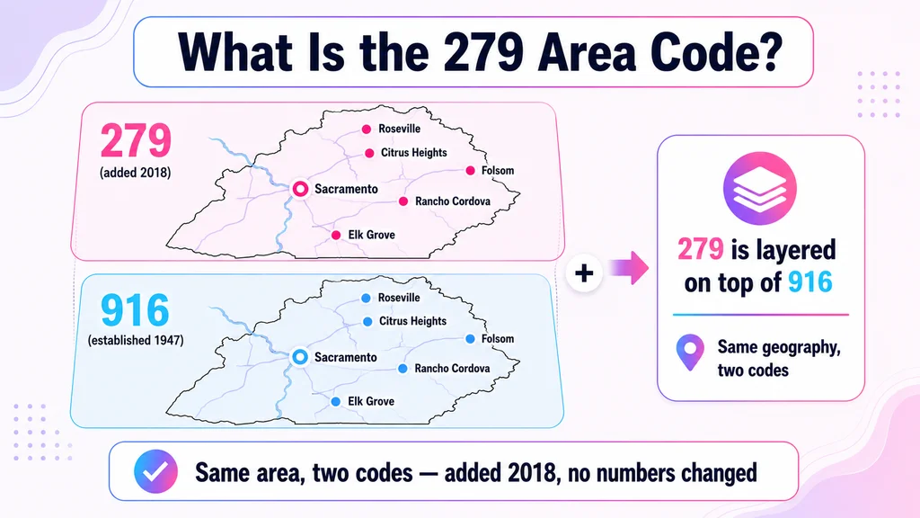 Diagram of the 279 overlay layered on the 916 area code