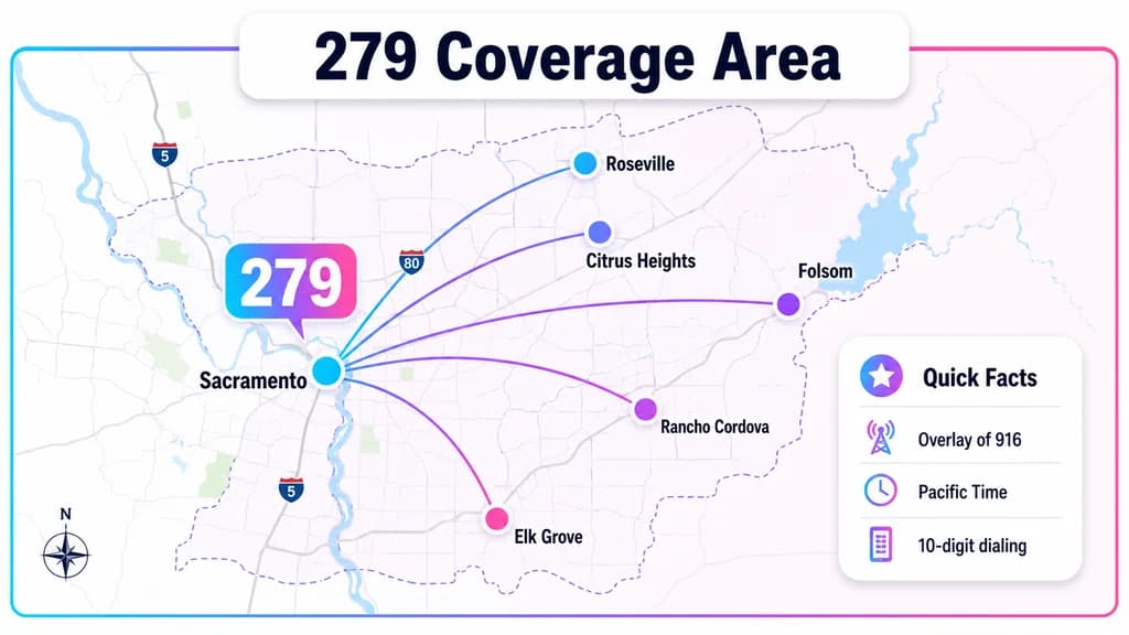 Coverage map of the Sacramento region marking major 279 cities