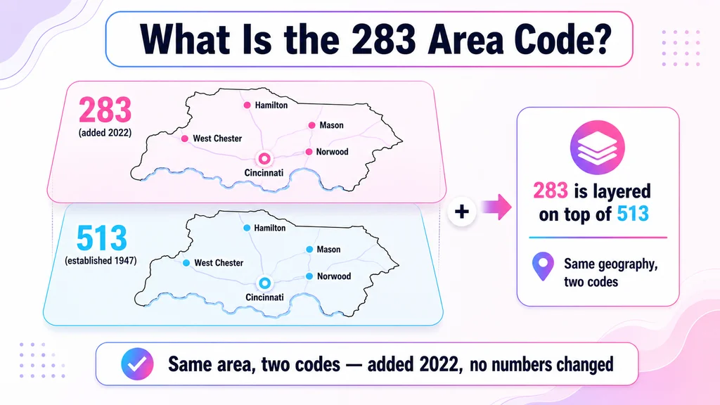 Diagram of the 283 overlay layered on the 513 area code