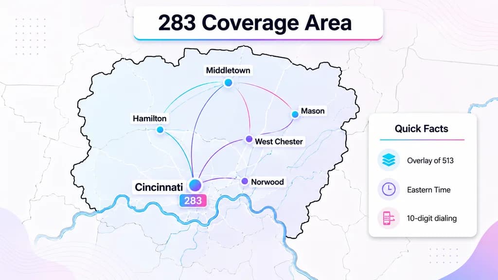 Coverage map of greater Cincinnati marking major 283 cities