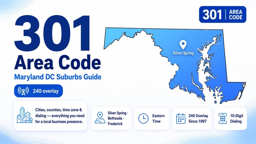 Map of Maryland's DC suburbs with Silver Spring pinned and a 301 area code badge