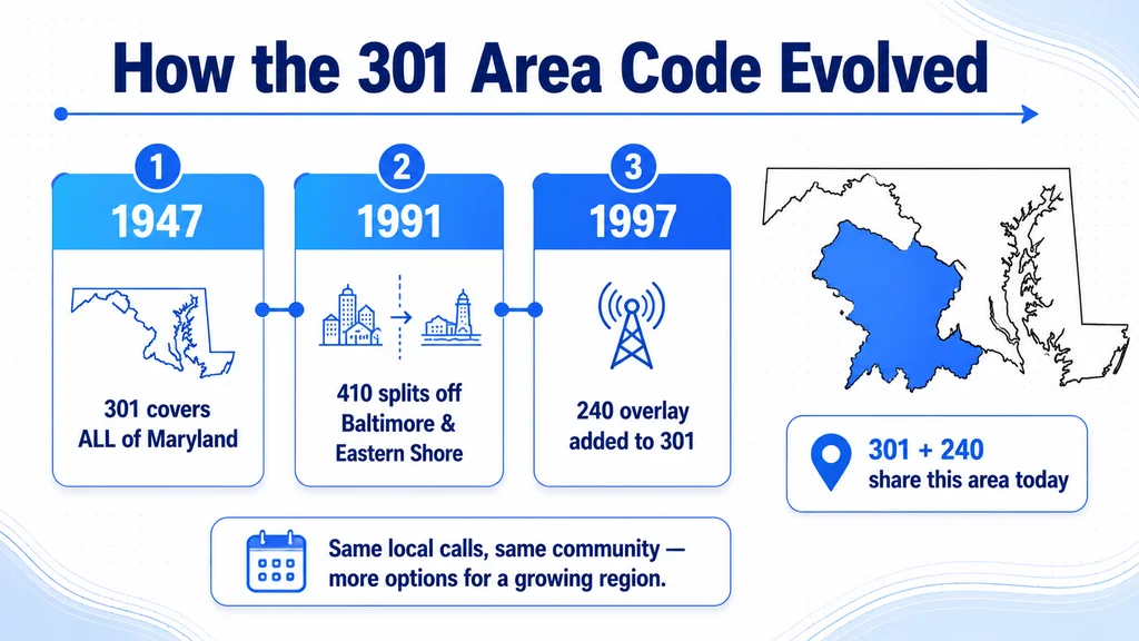 Timeline of the 301 split from 410 and the 240 overlay