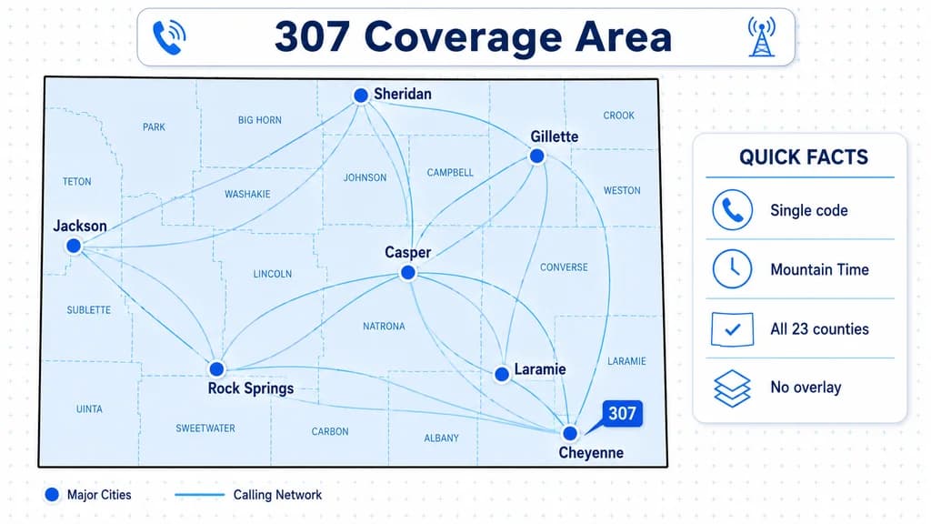 Coverage map of Wyoming marking major 307 cities