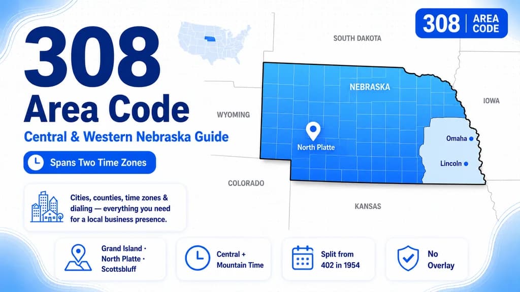 Map of central and western Nebraska with North Platte pinned and a 308 area code badge