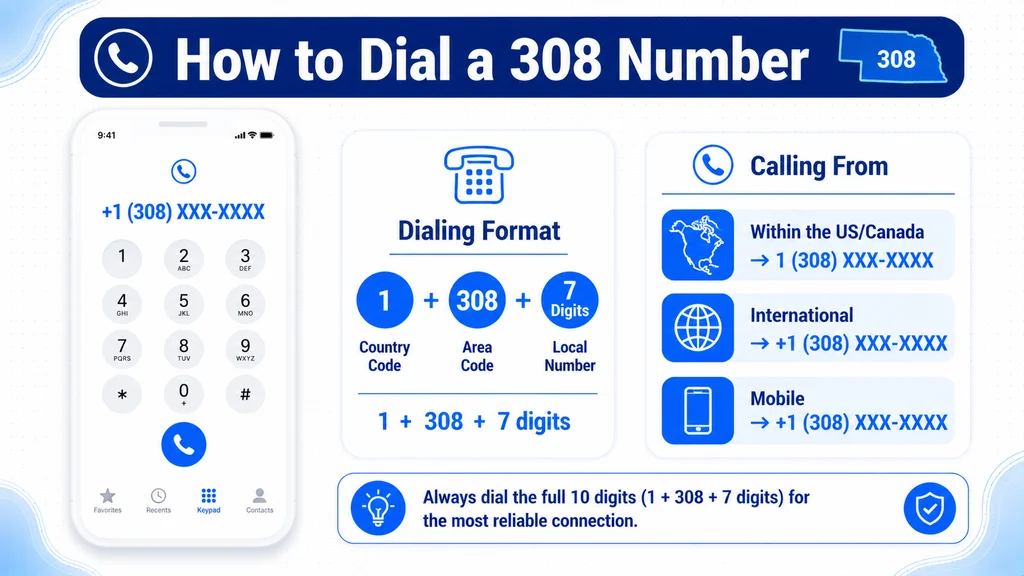 Dial pad and dialing-format card for calling a 308 number