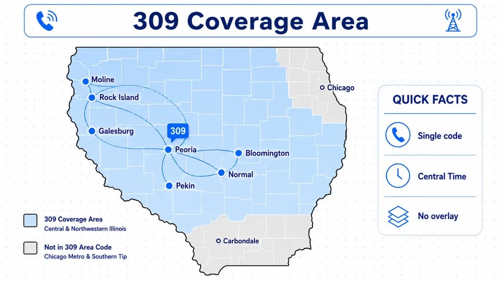 Coverage map of central Illinois marking major 309 cities