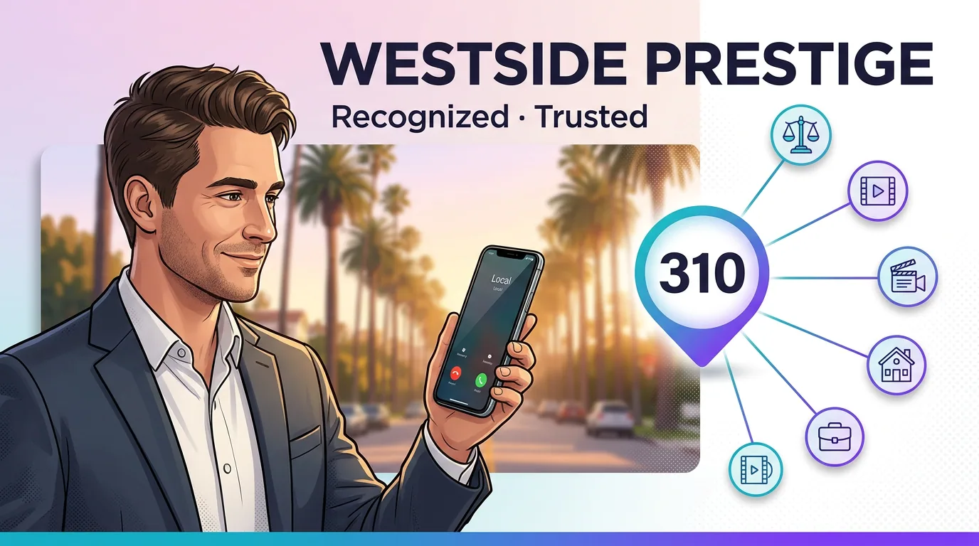 Westside prestige infographic of a professional holding a phone displaying a recognized and trusted 310 number