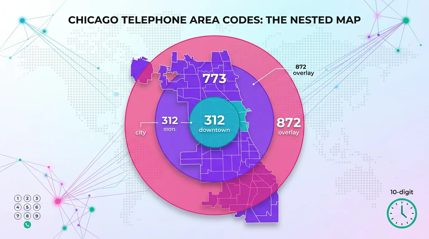 Nested map showing how the 312, 773, and 872 Chicago area codes relate