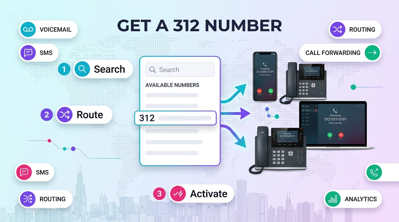 Steps to get a 312 number: search, route, and activate available numbers