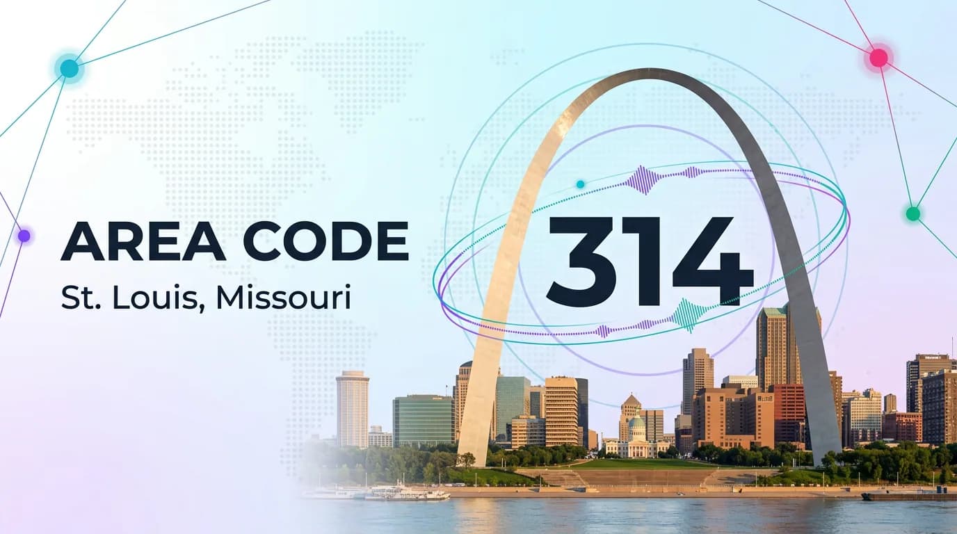 Area code 314 for St. Louis, Missouri shown over the Gateway Arch skyline
