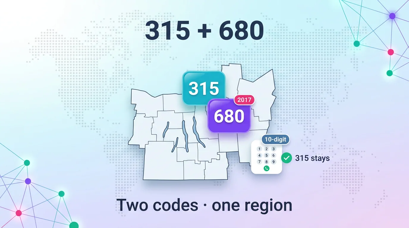 315 and 680 area codes shown as two codes covering one region