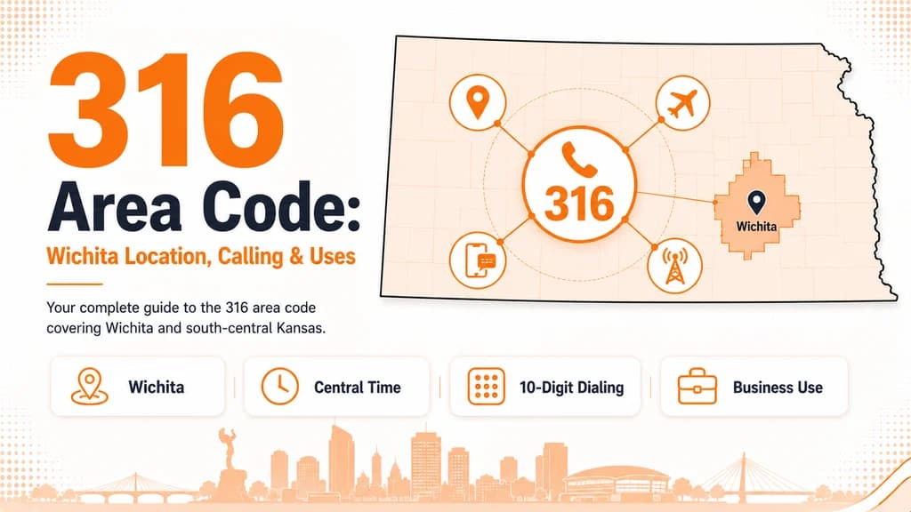 Map of the Wichita, Kansas metro with a 316 area code badge and an aviation-themed network diagram