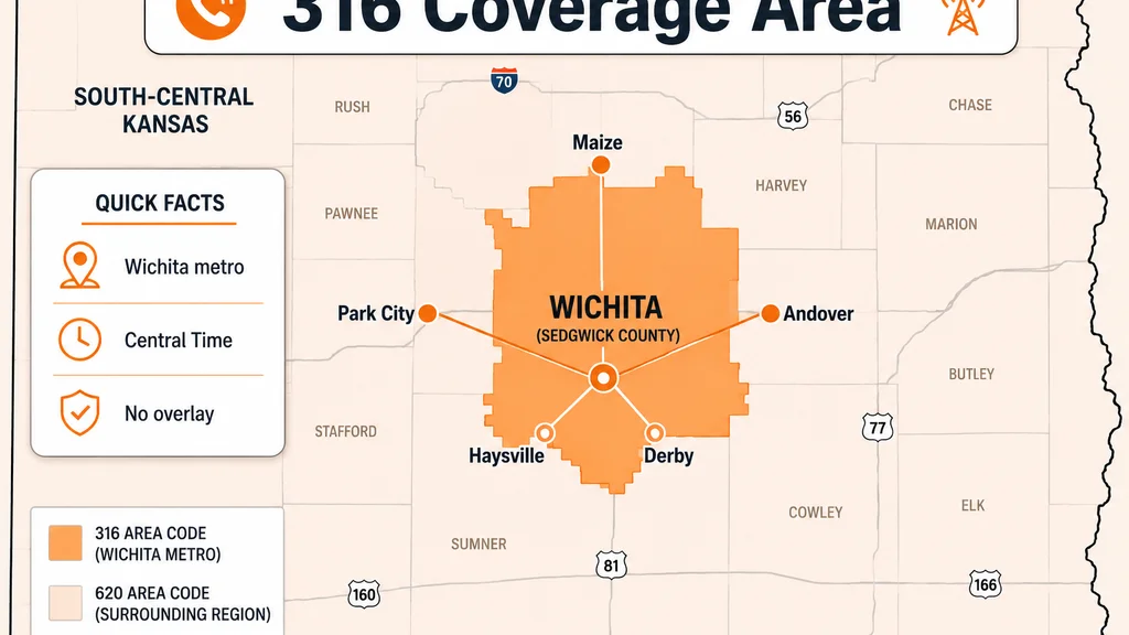 Coverage map of the Wichita metro marking major 316 cities