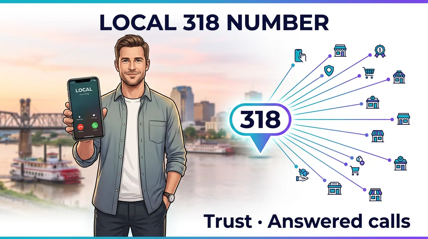 Infographic of a local 318 business number building trust and earning answered calls across northern Louisiana businesses