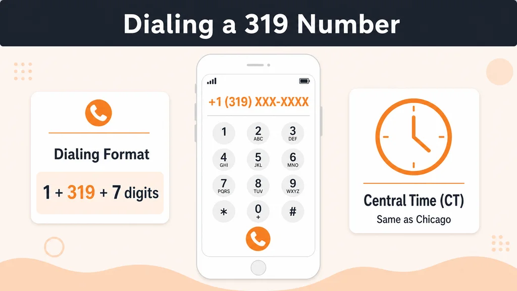 Dialing format and Central Time clock for a 319 number