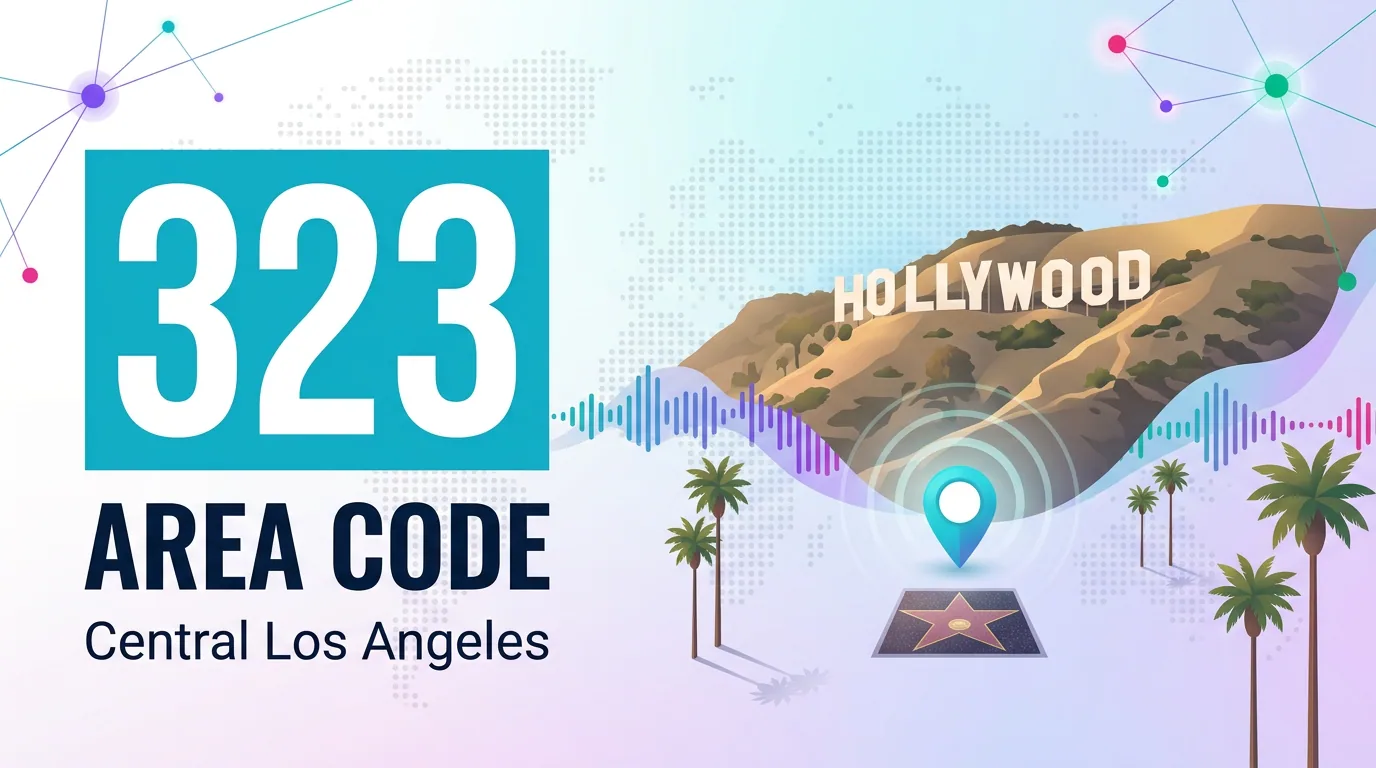 323 area code infographic for central Los Angeles with the Hollywood sign