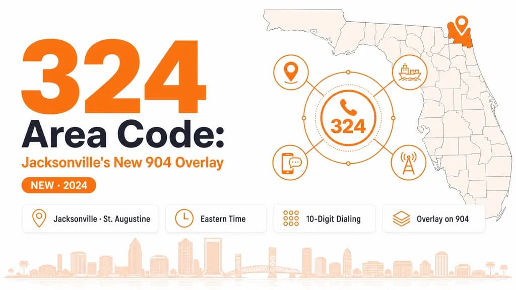 Map of northeast Florida around Jacksonville with a 324 area code badge marking the new overlay on 904