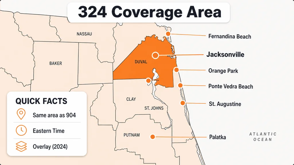 Coverage map of northeast Florida served by the 324 area code