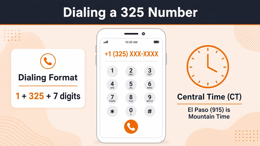 Dialing format and Central Time clock for a 325 number