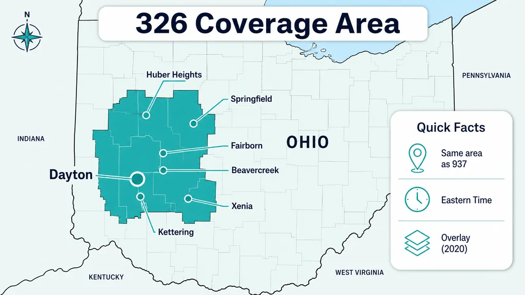 Coverage map of the Dayton region served by the 326 area code