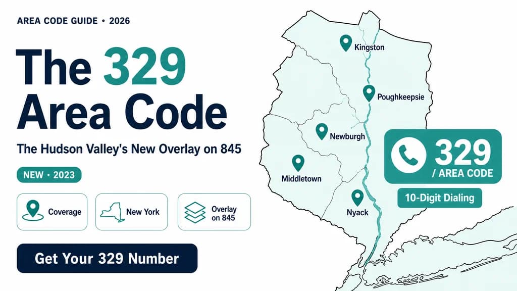Map of New York's Hudson Valley with a 329 area code badge marking the new overlay on 845