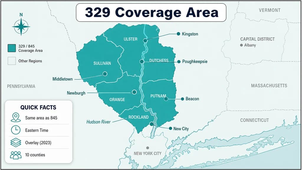 Coverage map of New York's Hudson Valley served by the 329 area code