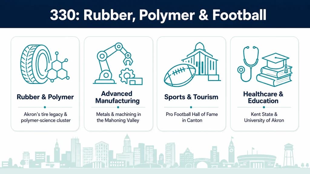 Northeast Ohio rubber, polymer and sports industries served by the 330 area code