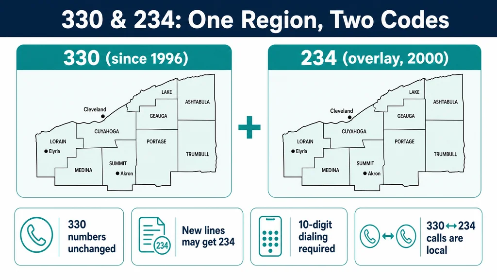 How the 330 and 234 overlay codes share northeast Ohio